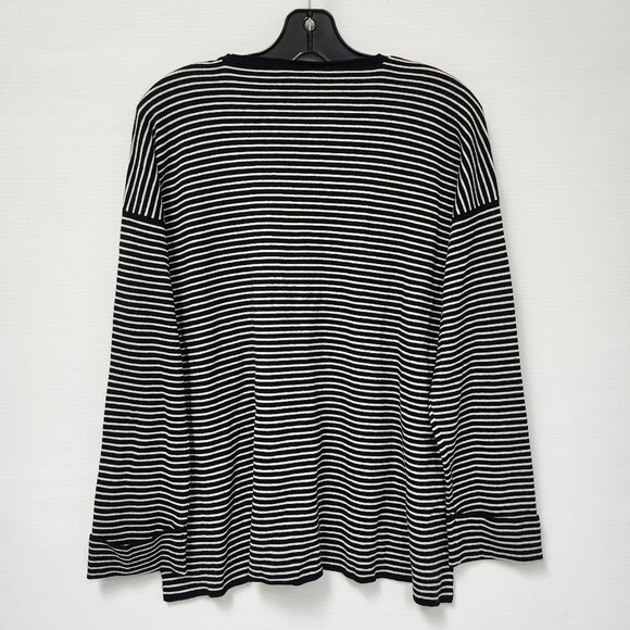 Eileen Fisher Women's Black & White Striped Long-Sleeve V-Neck Top Size S, M & L - Picture 2 of 8